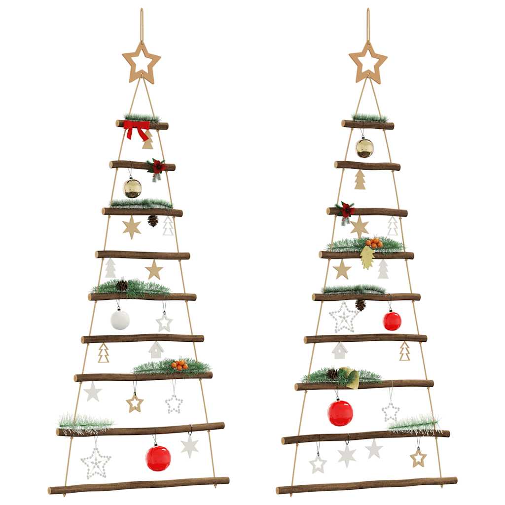 SNOLIX Hanging Christmas Trees with Top Stars 2 pcs 55x120 cm Natural Branch