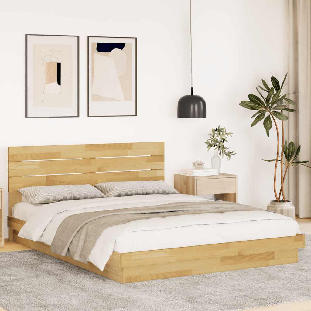 Bedframe with Headboard 150x200cm King Size Solid Wood Oak