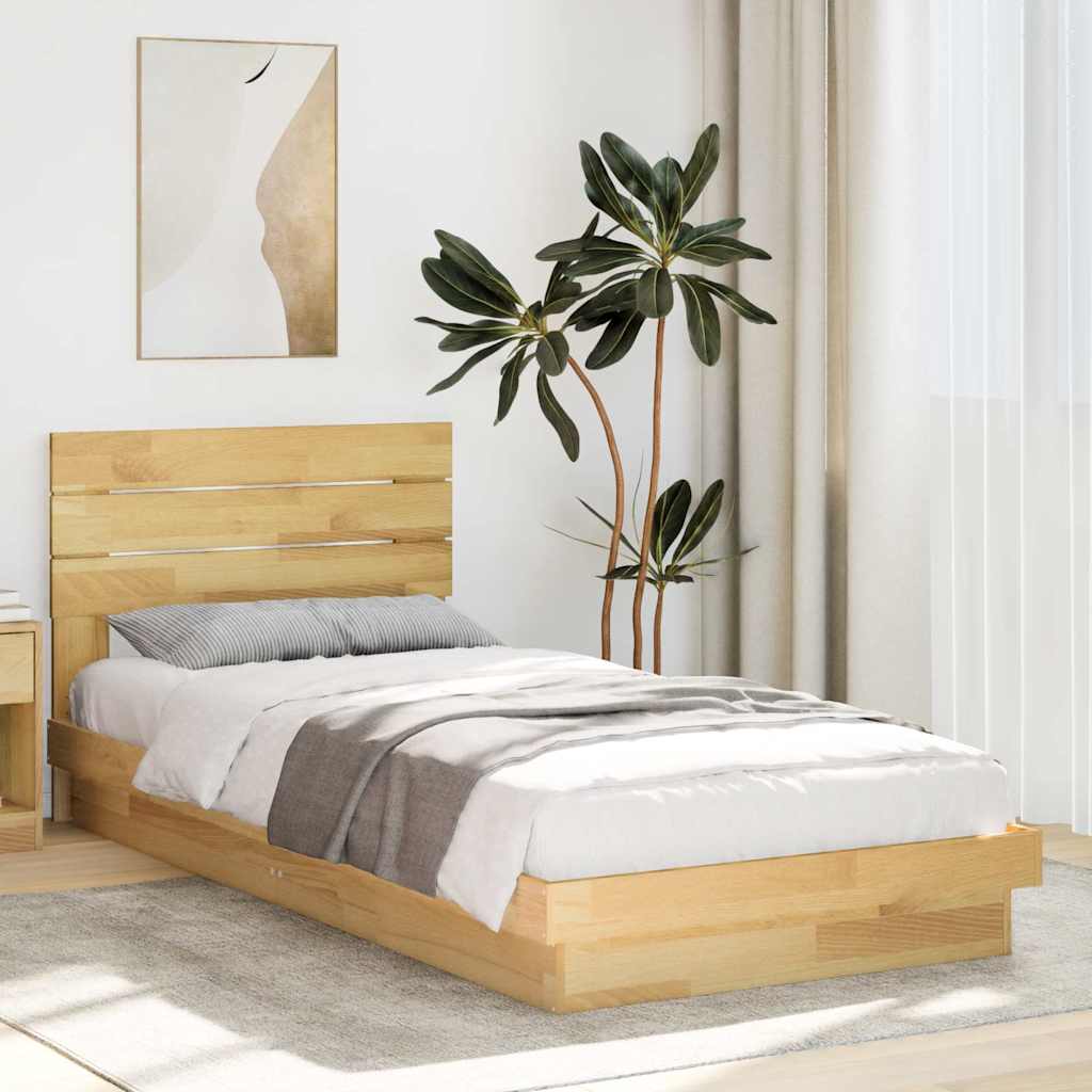 Bedframe with Headboard 75x190cm Small Single Solid Wood Oak
