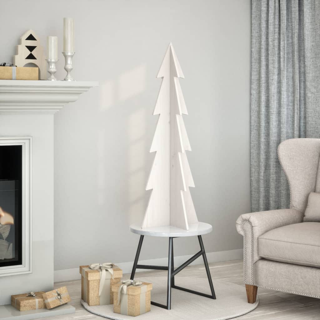 Elvan Wooden Christmas Tree for Decoration White 112cm Solid Wood Pine