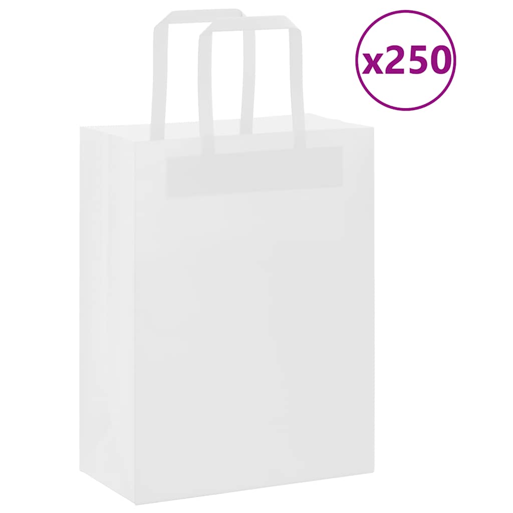 Paper Bags 250 pcs with Handles White 21x11x28 cm