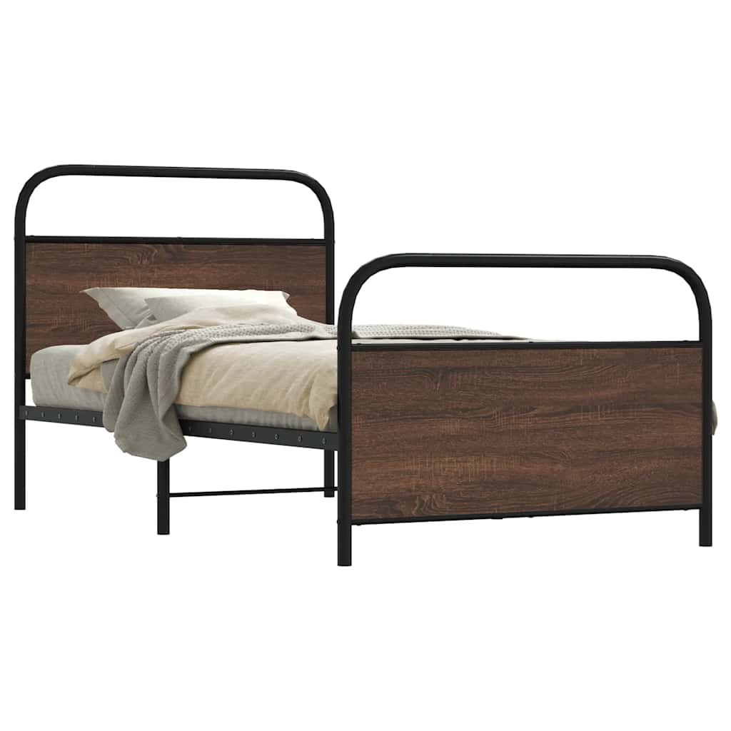 Bedframe 90x190cm Single Brown Oak Engineered Wood
