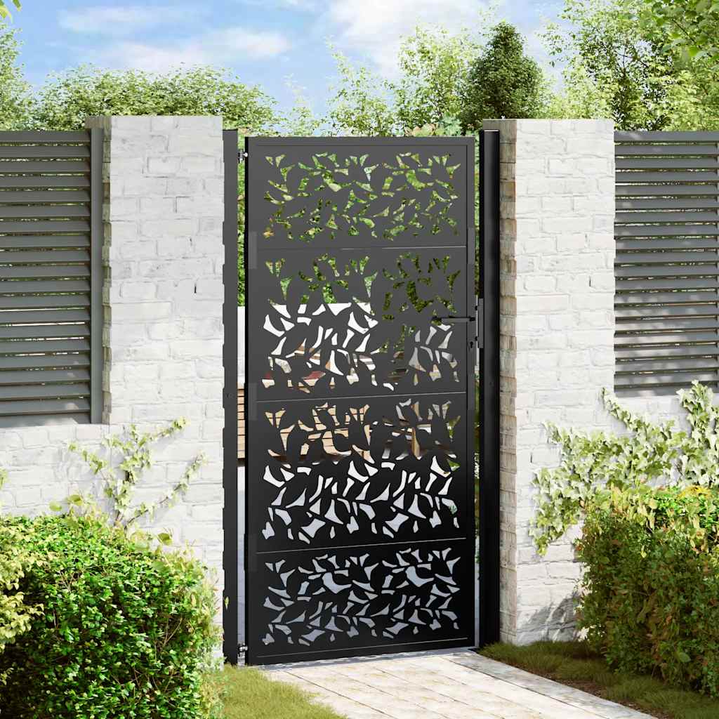 Garden Gate Black 105x180 cm Steel Leaf Design