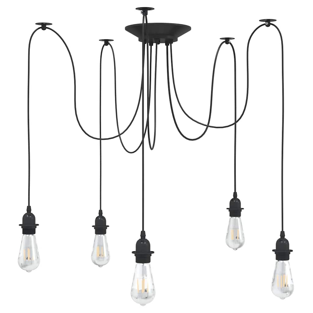 Pendant Lamp with 5 Lamp Holders E27 Black Metal