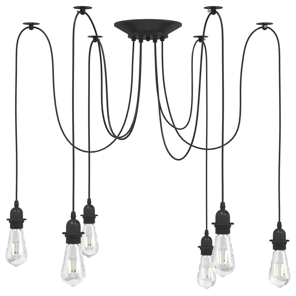 Pendant Lamp with 6 Lamp Holders E27 Black Metal