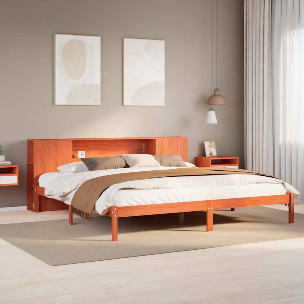 Bookcase Bed Wax Brown 200x200cm Solid Wood Pine