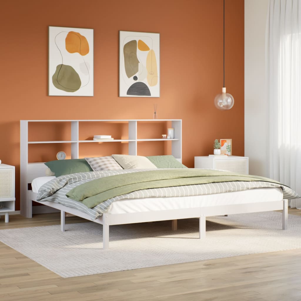 Bookcase Bed White 180x200cm Super King Solid Wood Pine