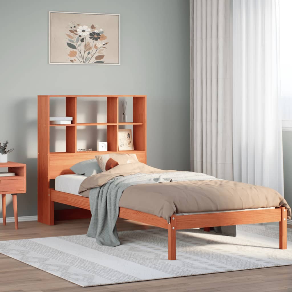 Bookcase Bed Wax Brown 75x190cm Small Single Solid Wood Pine