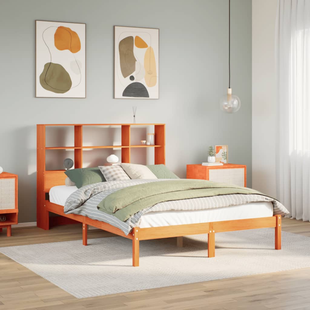 Bookcase Bed Wax Brown 140x190cm Solid Wood Pine