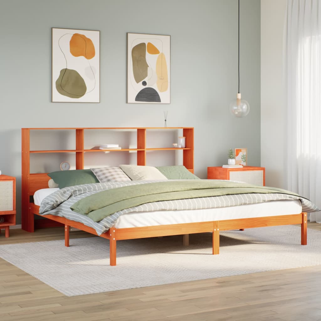 Bookcase Bed Wax Brown 200x200cm Solid Wood Pine