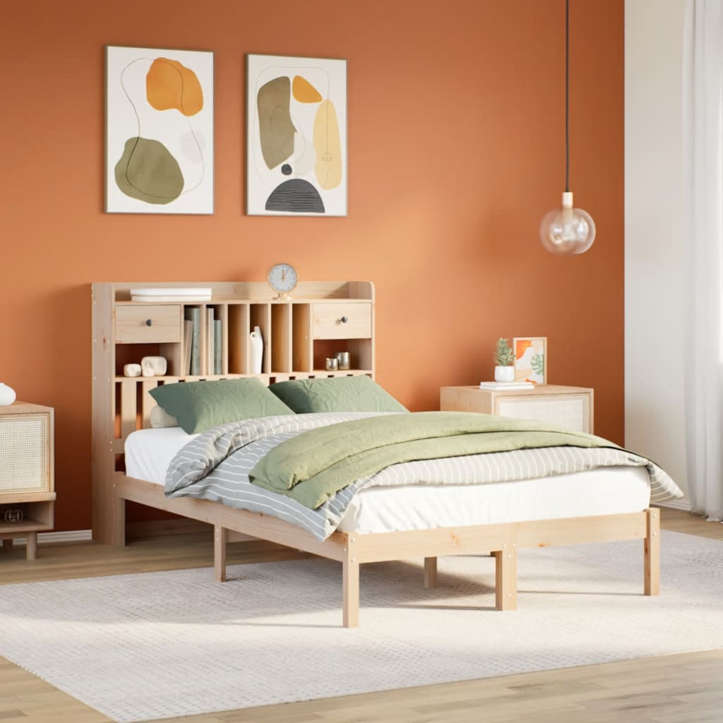 Bookcase Bed 135x190cm Double Solid Wood Pine
