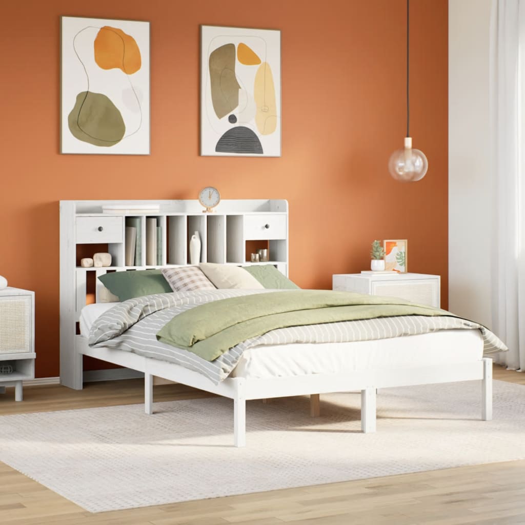Bookcase Bed White 160x200cm Solid Wood Pine