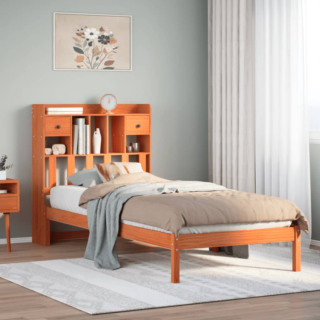 Bookcase Bed Wax Brown 75x190cm Small Single Solid Wood Pine