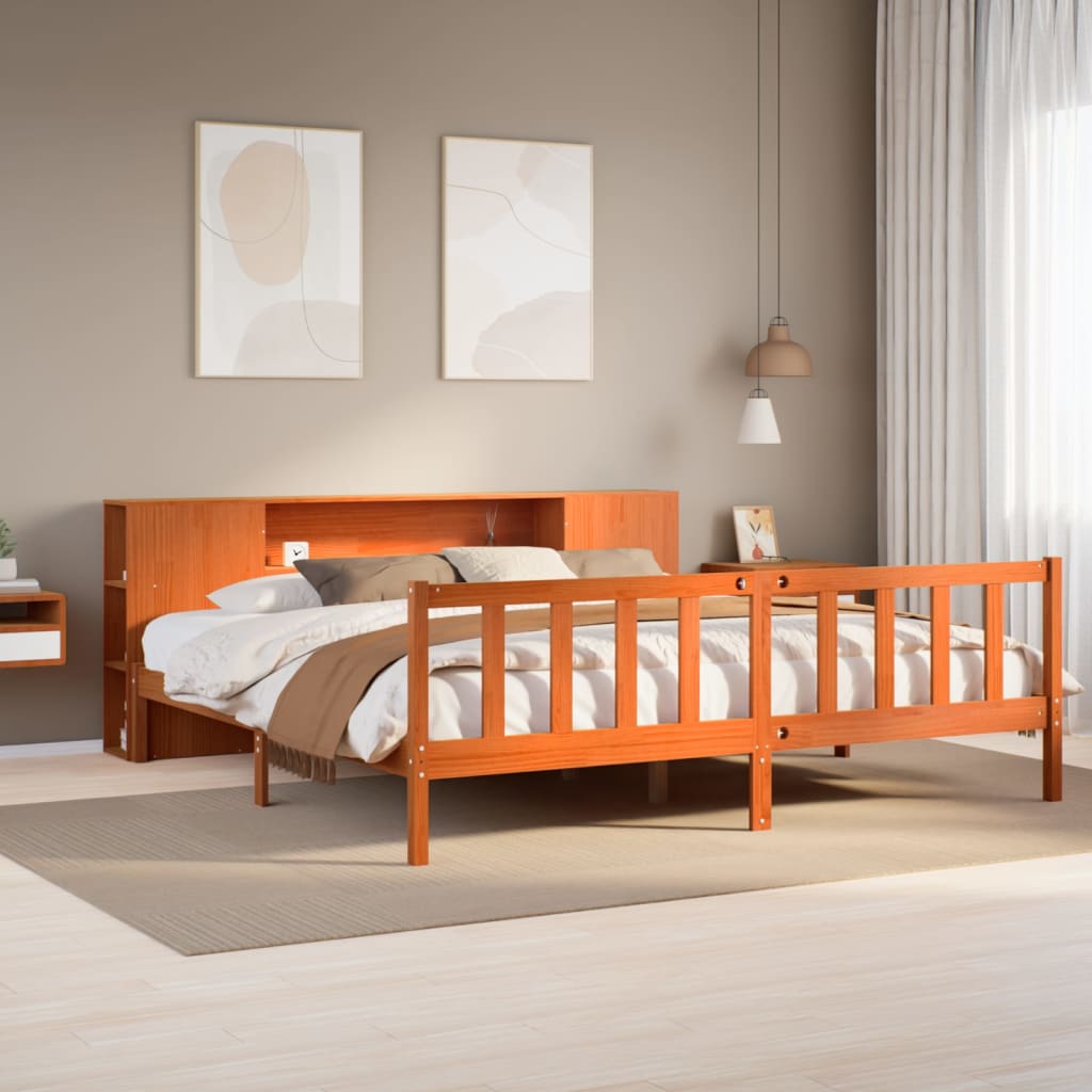 Bookcase Bed Wax Brown 200x200cm Solid Wood Pine