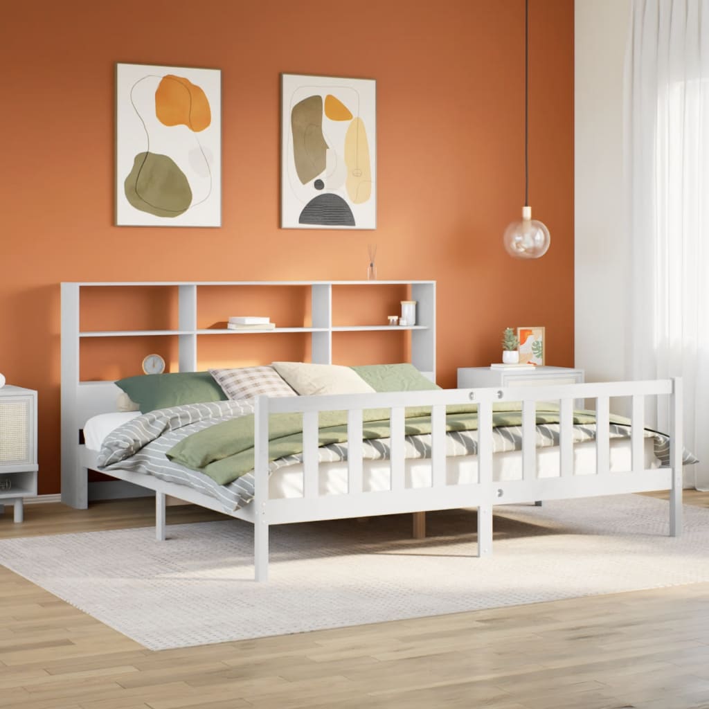 Bookcase Bed White 180x200cm Super King Solid Wood Pine