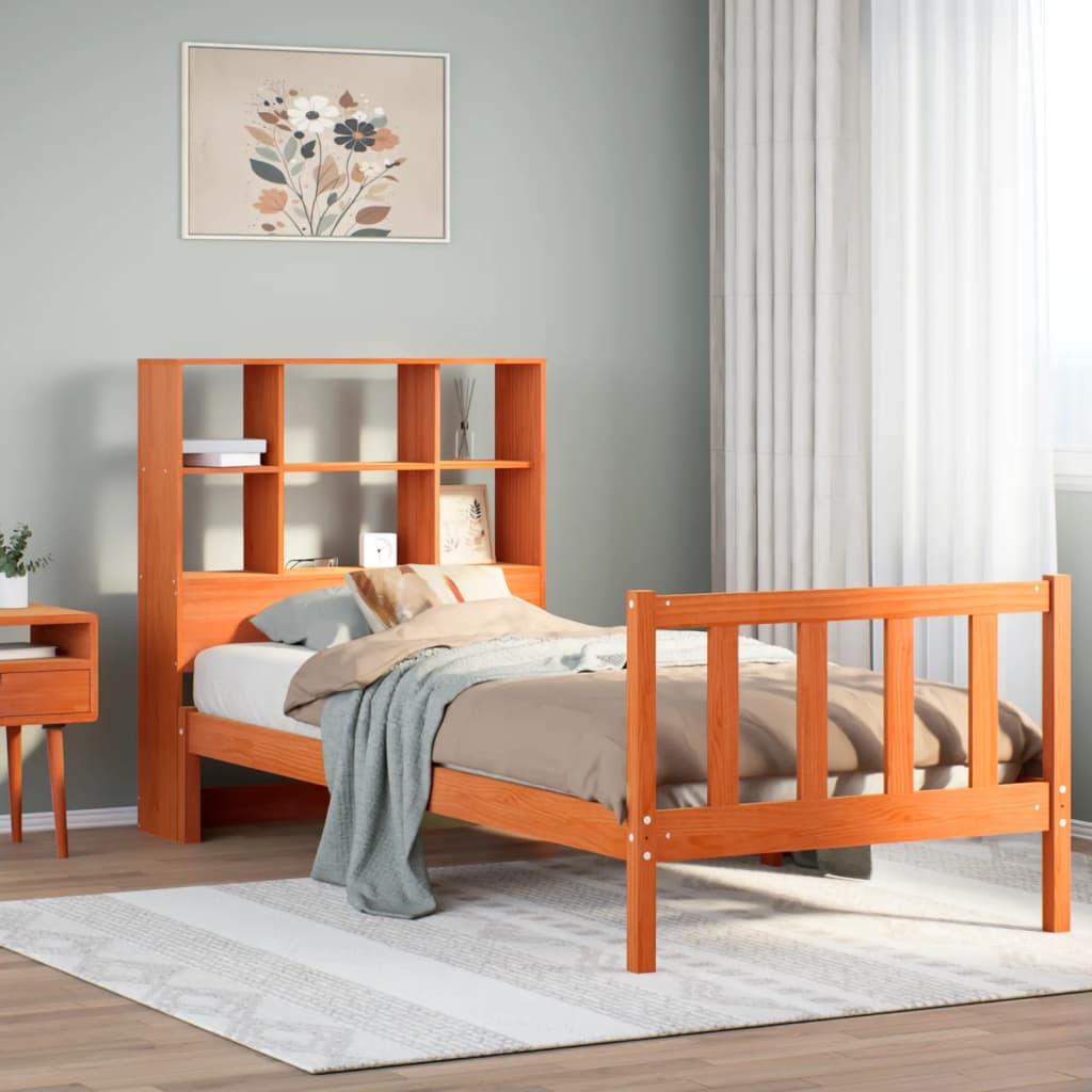 Bookcase Bed Wax Brown 75x190cm Small Single Solid Wood Pine