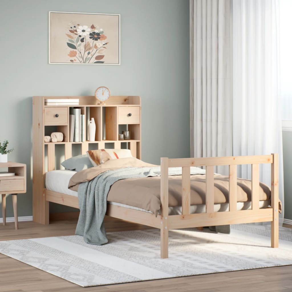 Bookcase Bed 100x200cm Solid Wood Pine