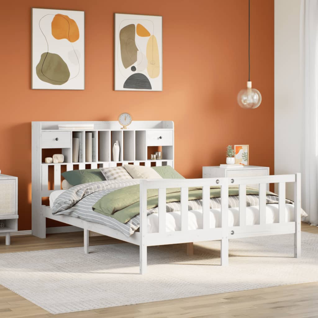 Bookcase Bed White 140x200cm Solid Wood Pine