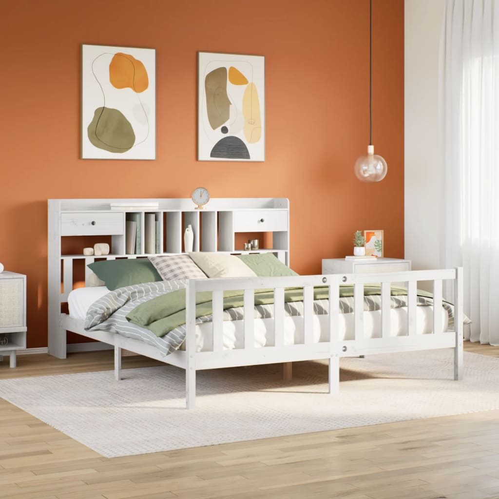 Bookcase Bed White 180x200cm Super King Solid Wood Pine