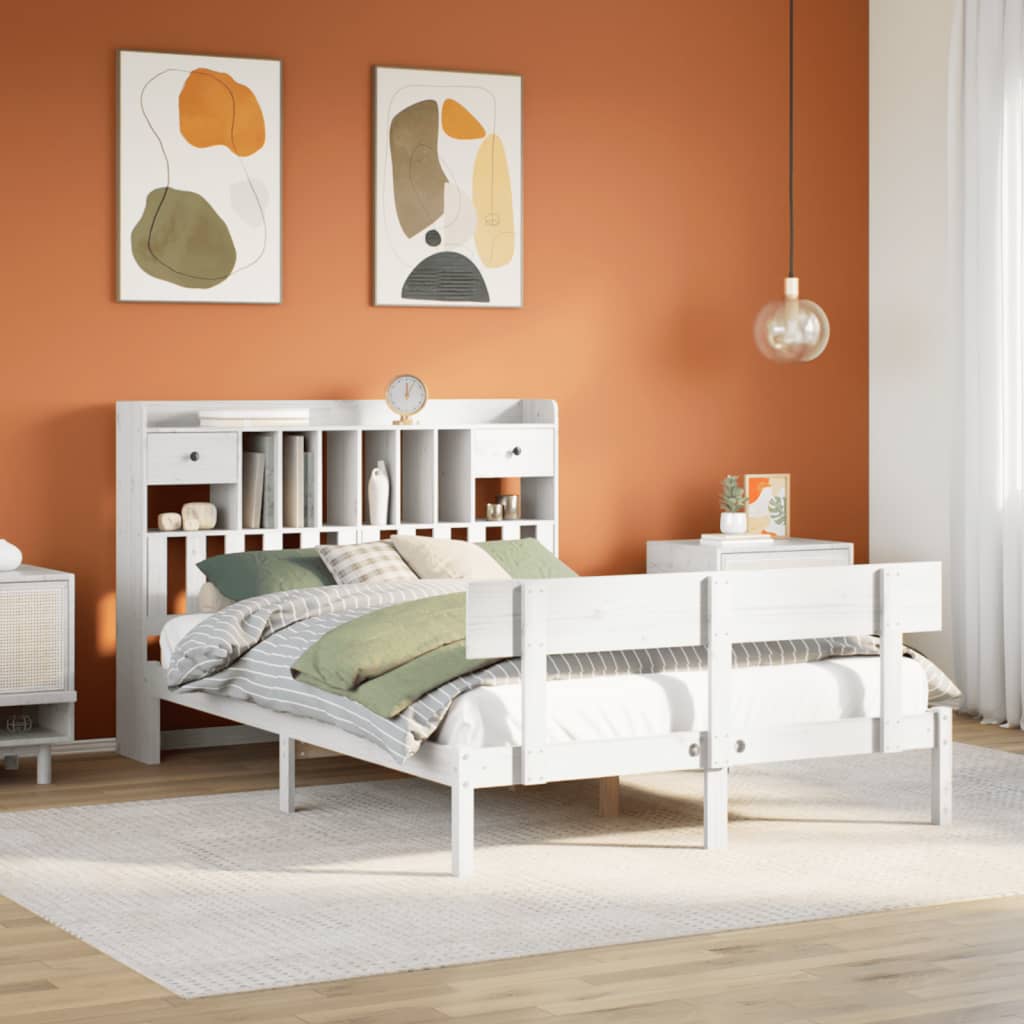 Bookcase Bed White 140x200cm Solid Wood Pine