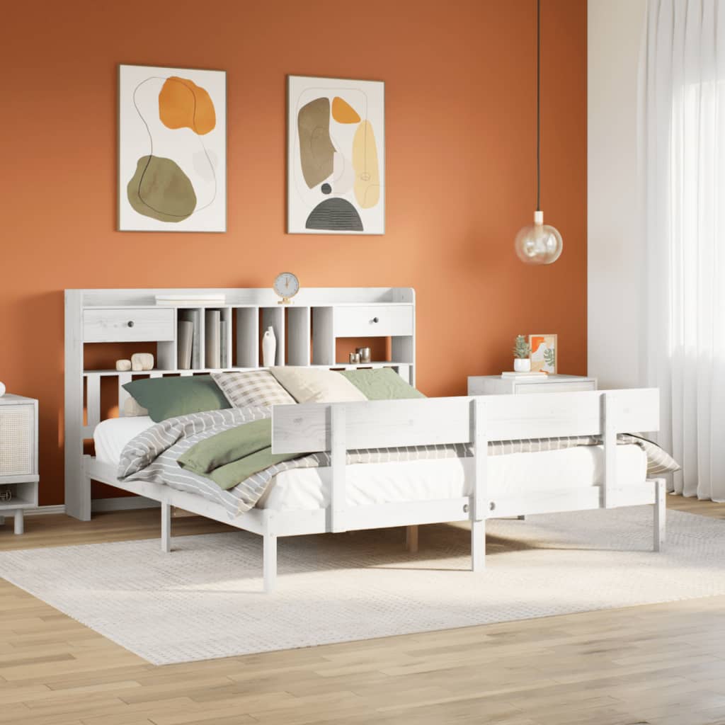 Bookcase Bed White 180x200cm Super King Solid Wood Pine