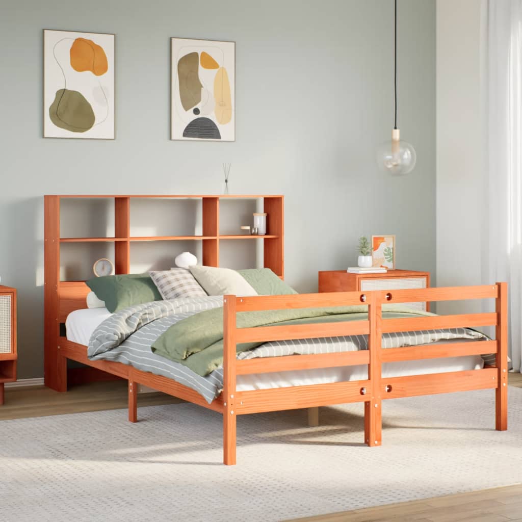 Bookcase Bed Wax Brown 160x200cm Solid Wood