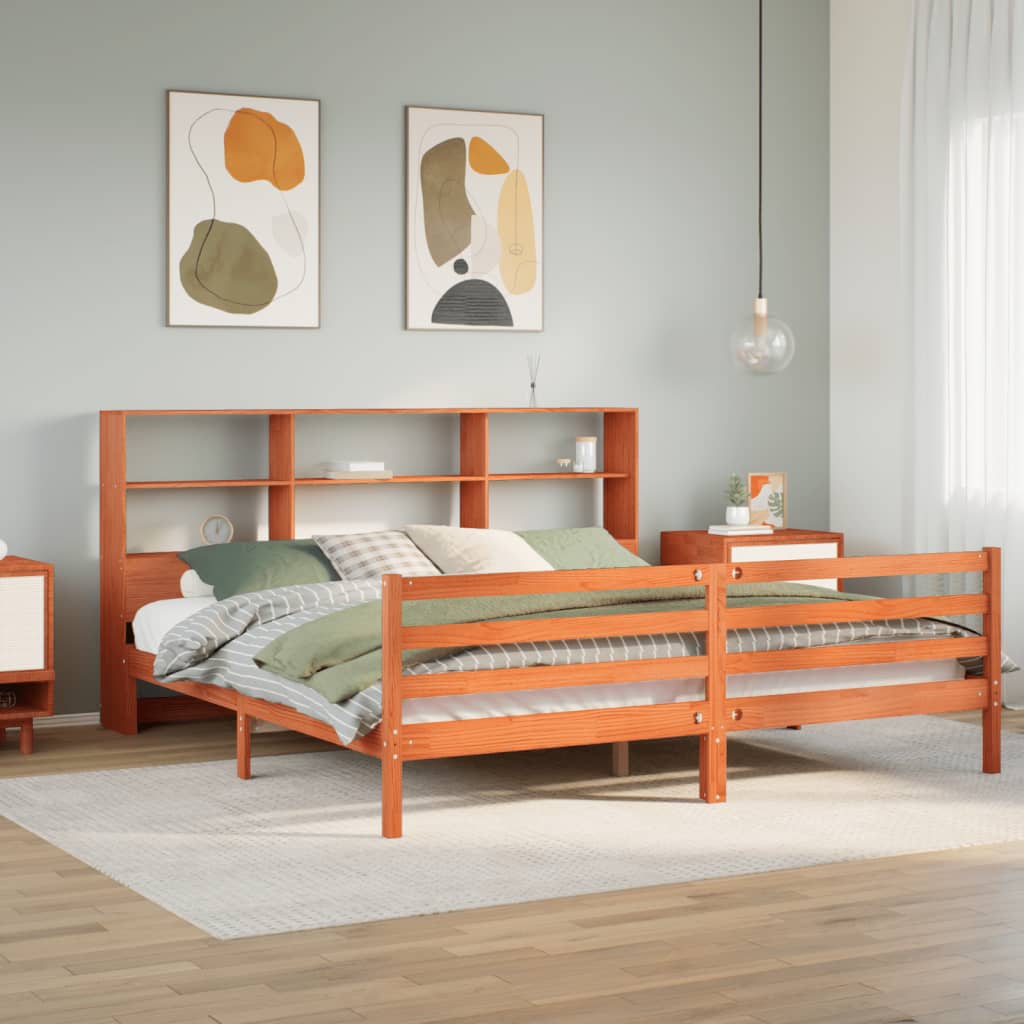 Bookcase Bed Wax Brown 200x200cm Solid Wood