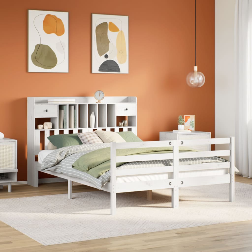 Bookcase Bed White 140x200cm Solid Wood Pine