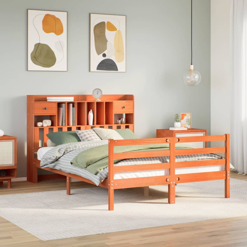 Bookcase Bed Wax Brown 160x200cm Solid Wood Pine