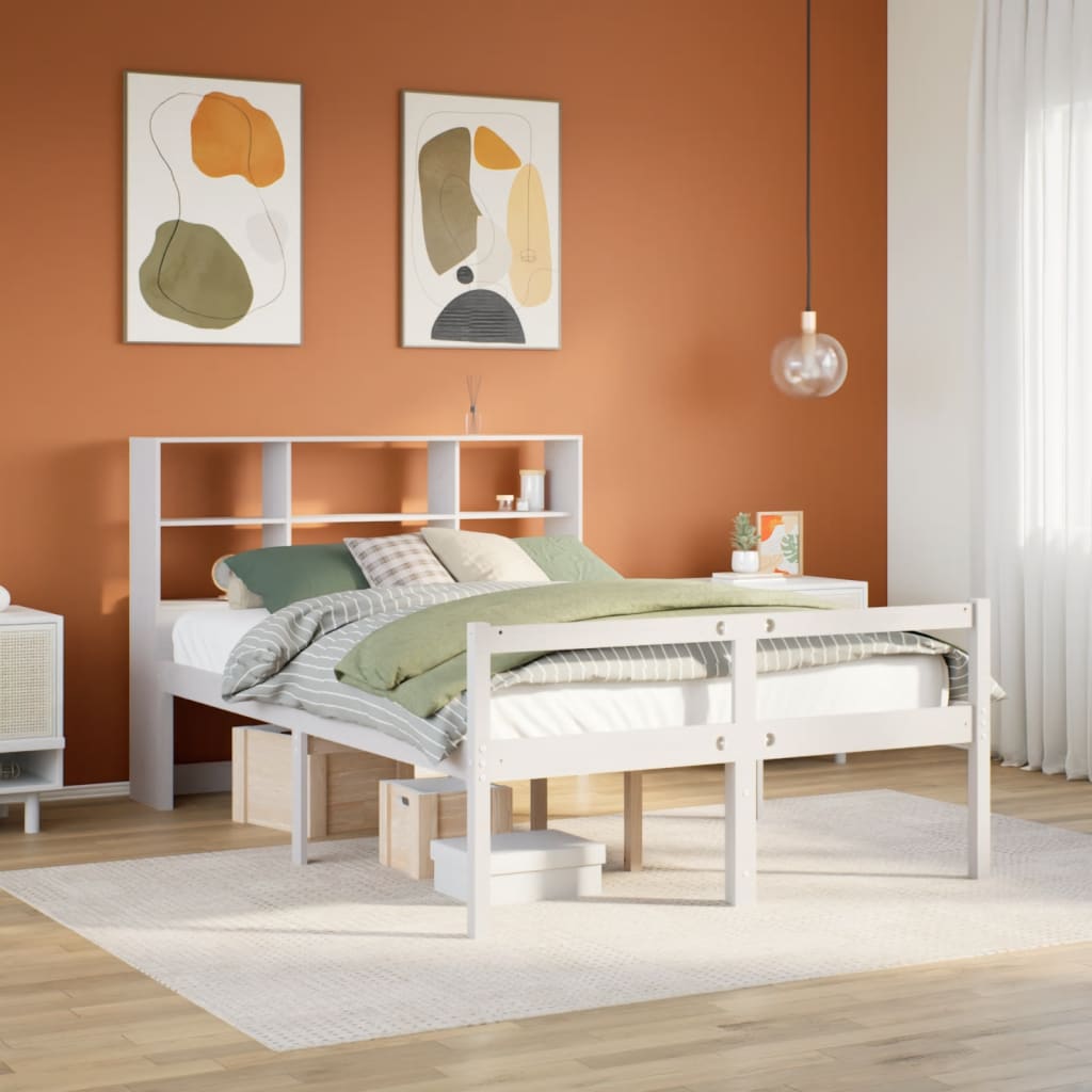 Bookcase Bed White 160x200cm Solid Wood Pine