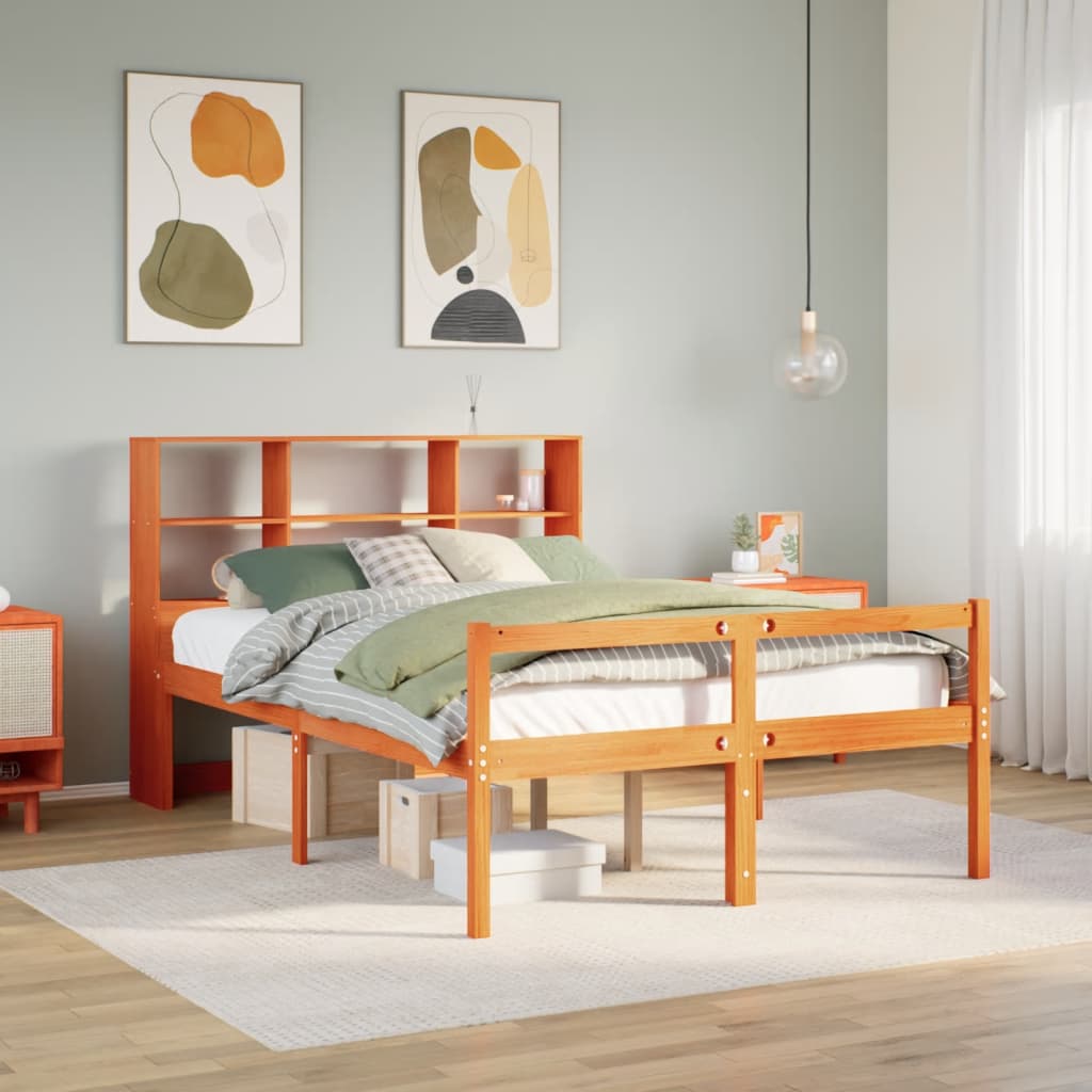 Bookcase Bed Wax Brown 160x200cm Solid Wood