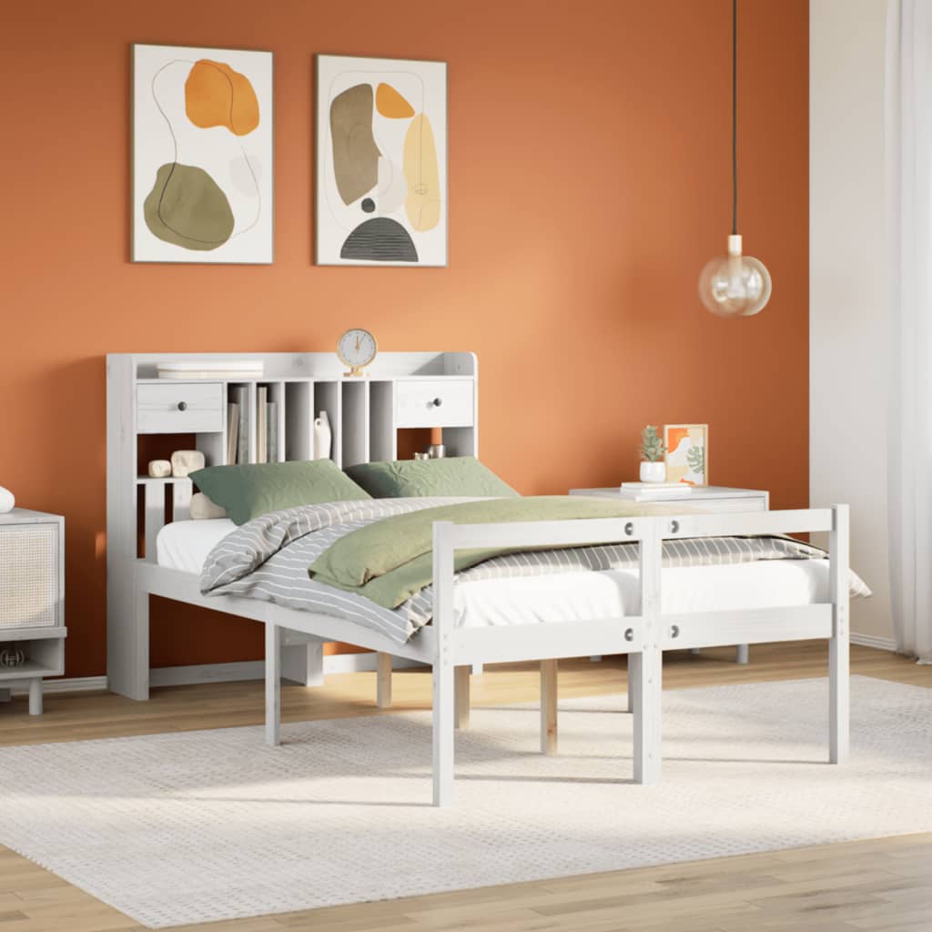 Bookcase Bed White 135x190cm Doouble Solid Wood Pine