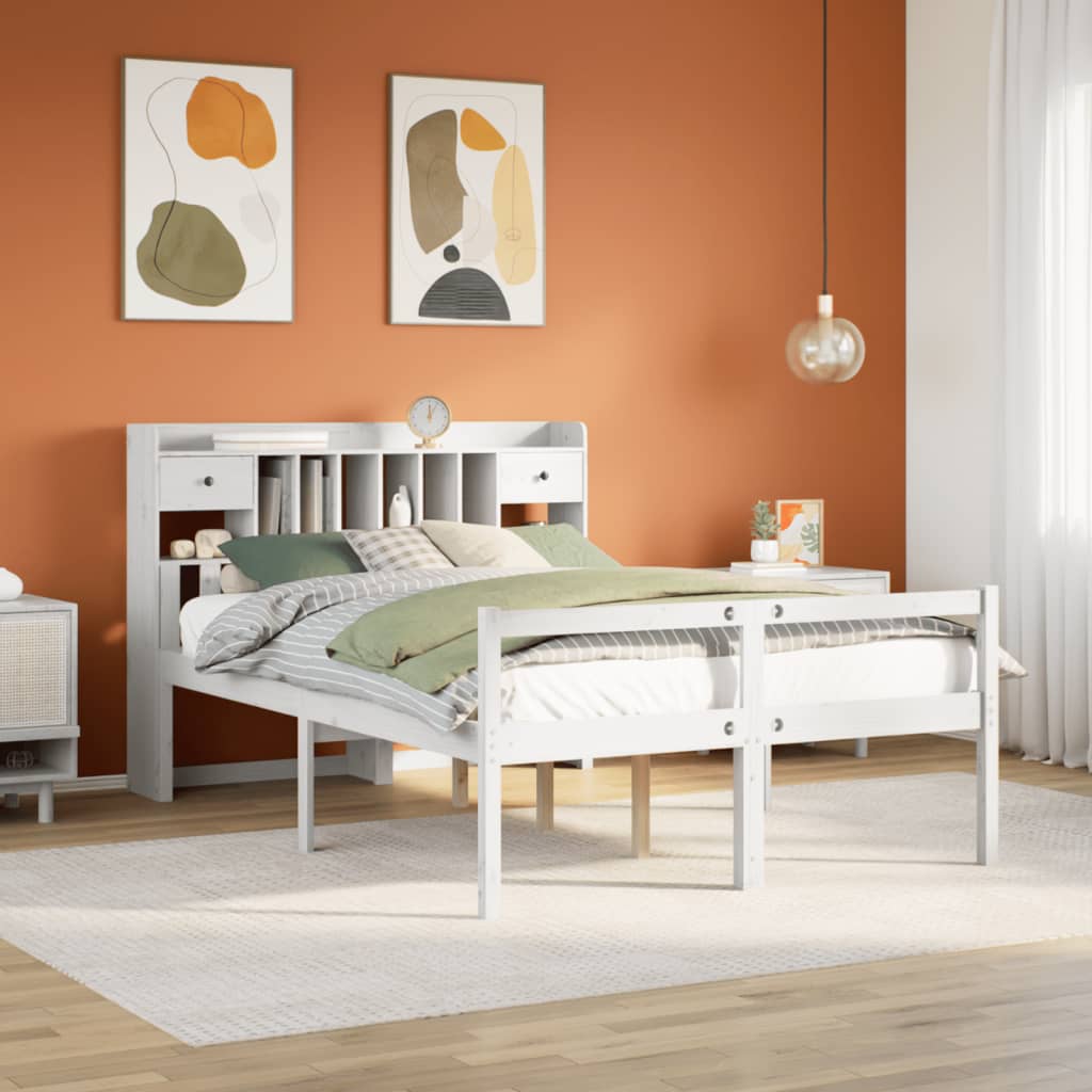 Bookcase Bed White 160x200cm Solid Wood Pine