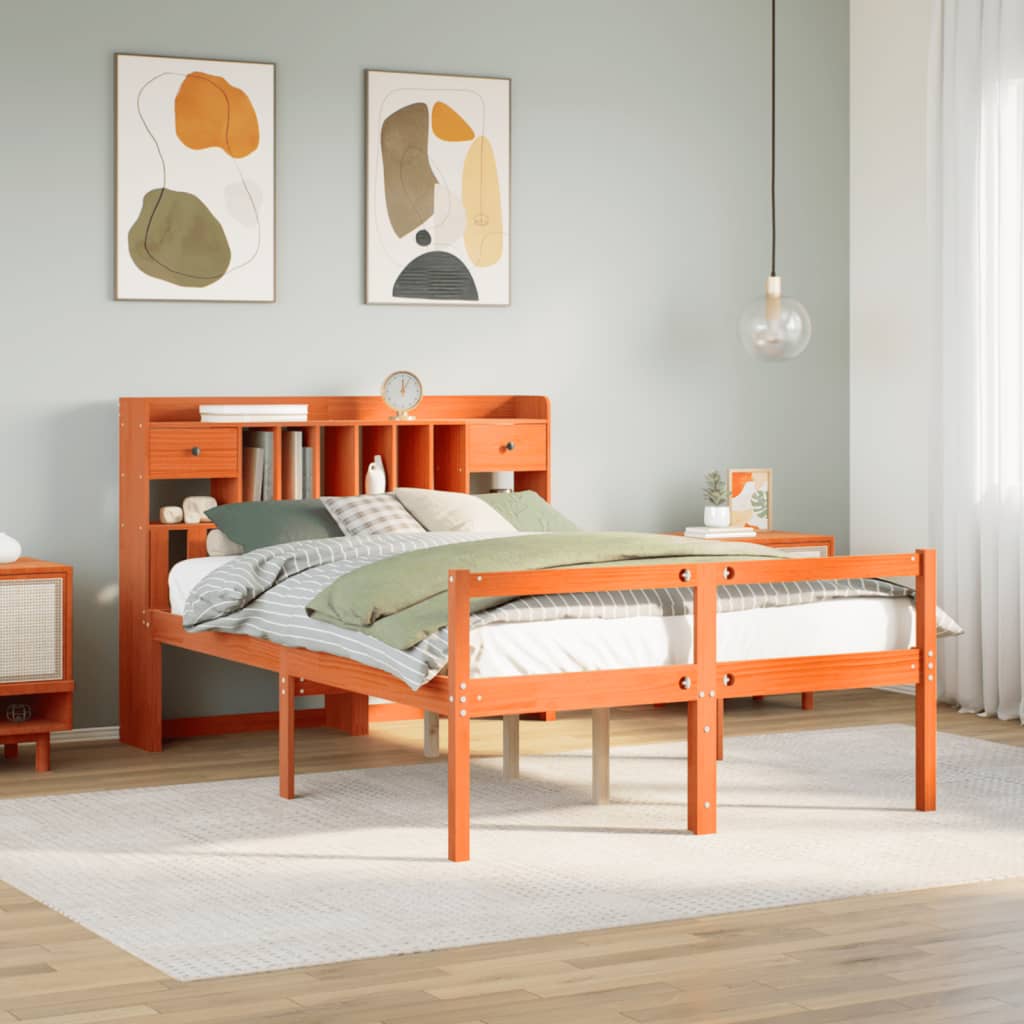 Bookcase Bed Wax Brown 160x200cm Solid Wood Pine