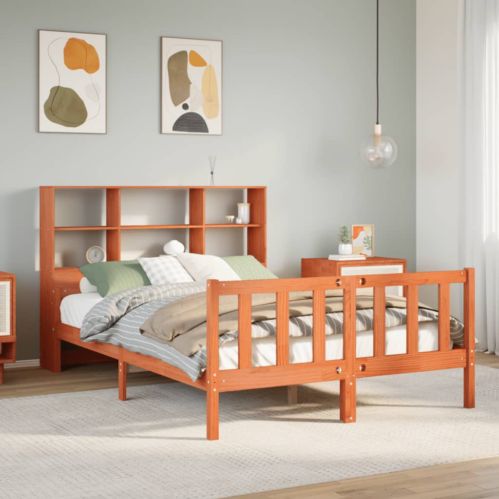 Bookcase Bed Wax Brown 160x200cm Solid Wood
