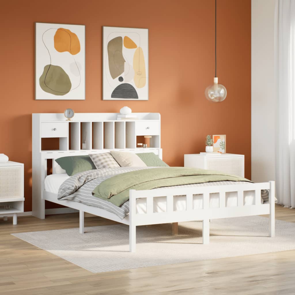 Bookcase Bed White 160x200cm Solid Wood Pine