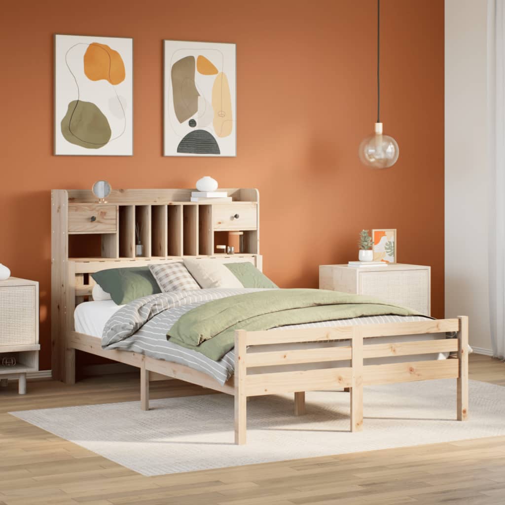 Bookcase Bed 135x190cm Double Solid Wood Pine