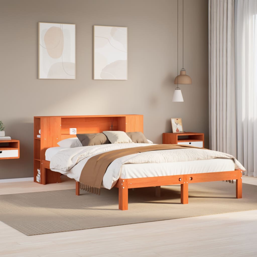 Bookcase Bed Wax Brown 140x200cm Solid Wood Pine