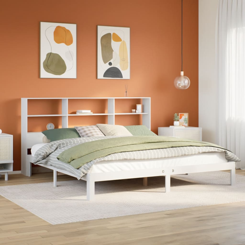 Bookcase Bed White 180x200cm Super King Solid Wood Pine