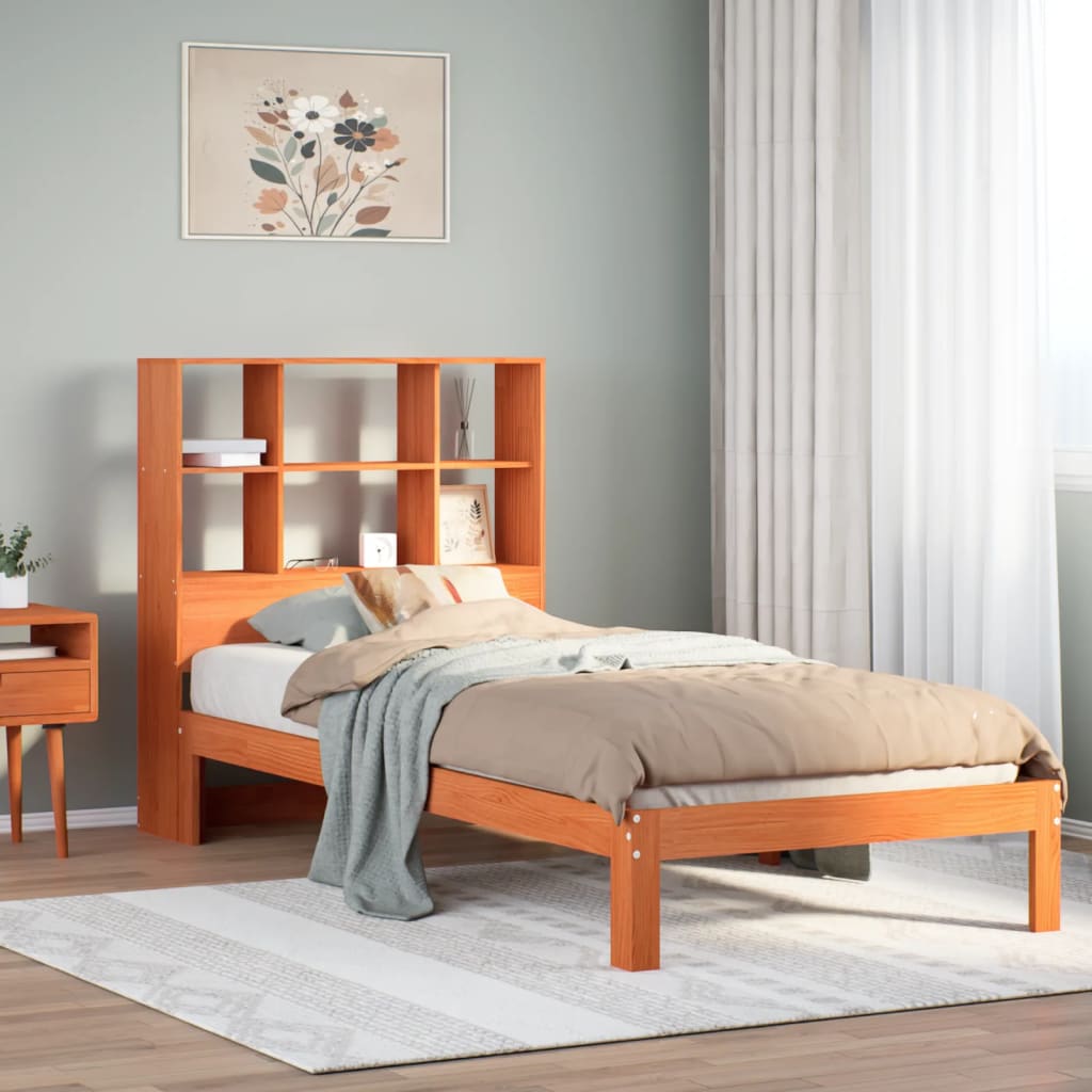 Bookcase Bed Wax Brown 100x200cm Solid Wood Pine
