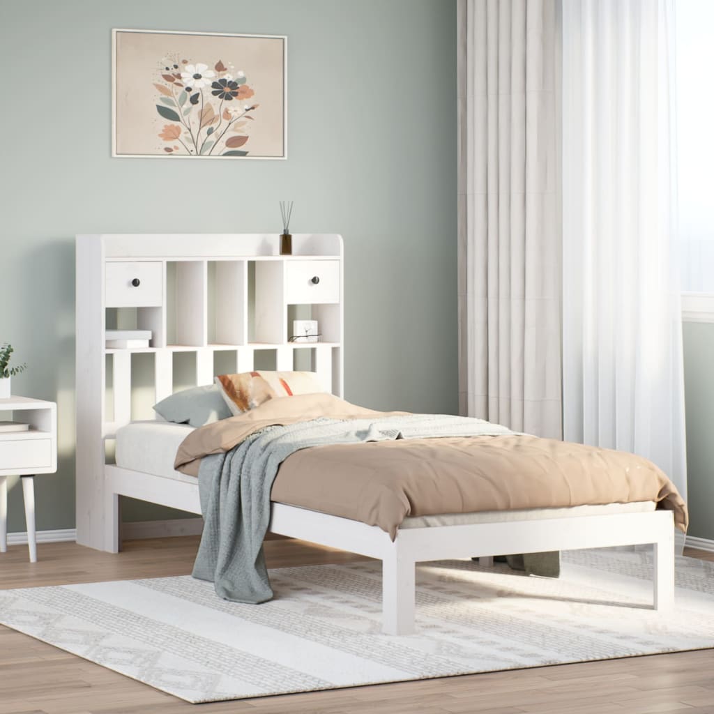 Bookcase Bed White 75x190cm Solid Wood Pine