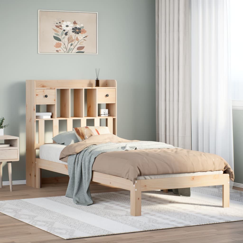 Bookcase Bed 90x200cm Solid Wood Pine
