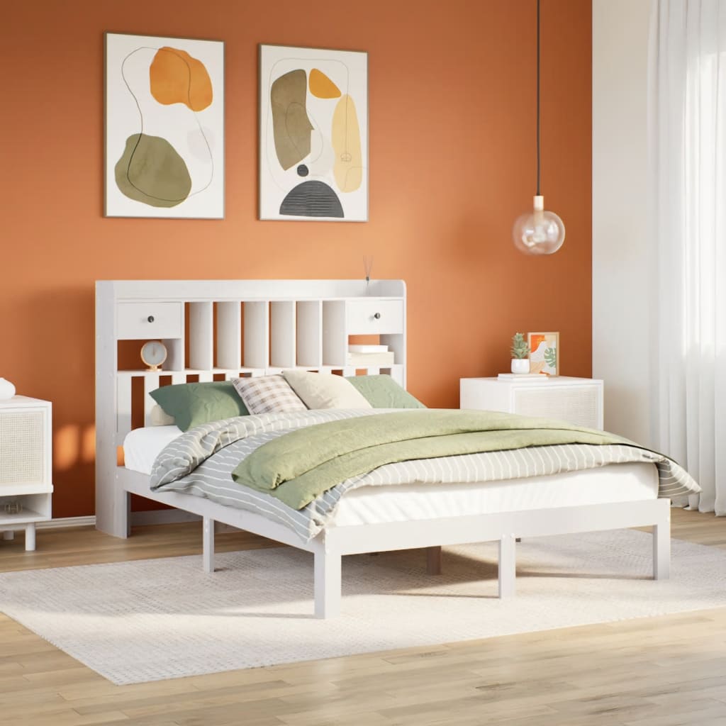 Bookcase Bed White 160x200cm Solid Wood Pine