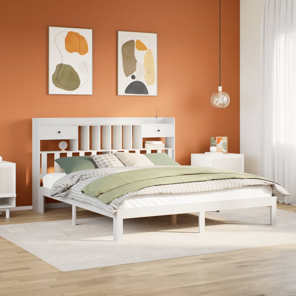 Bookcase Bed White 180x200cm Solid Wood Pine