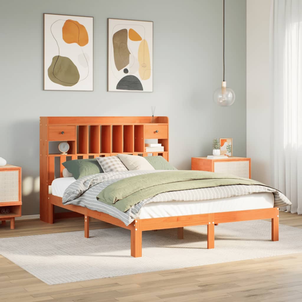 Bookcase Bed Wax Brown 135x190cm Solid Wood Pine