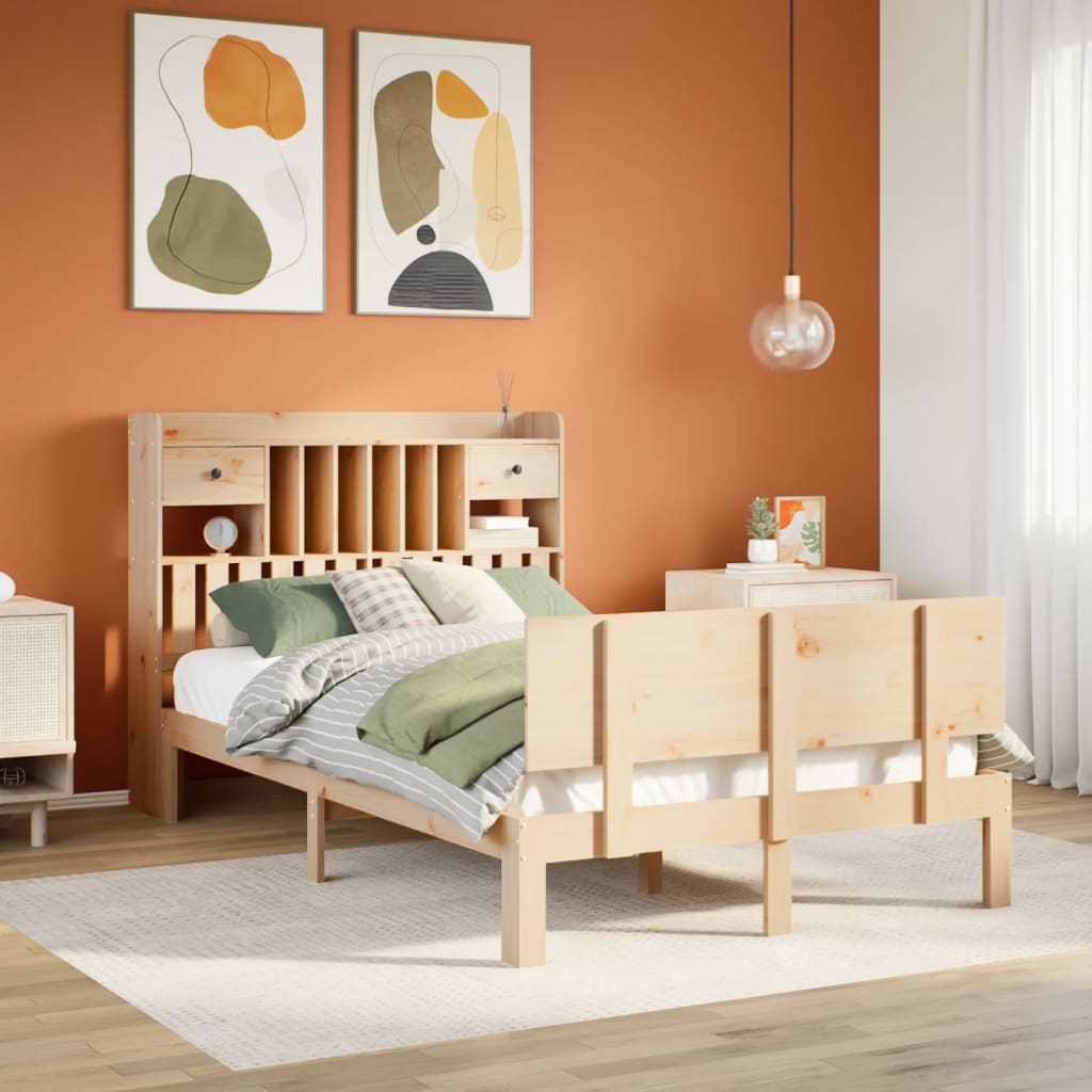 Bookcase Bed 135x190cm Double Solid Wood Pine