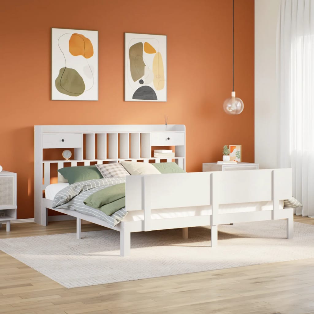 Bookcase Bed White 180x200cm Super King Solid Wood Pine