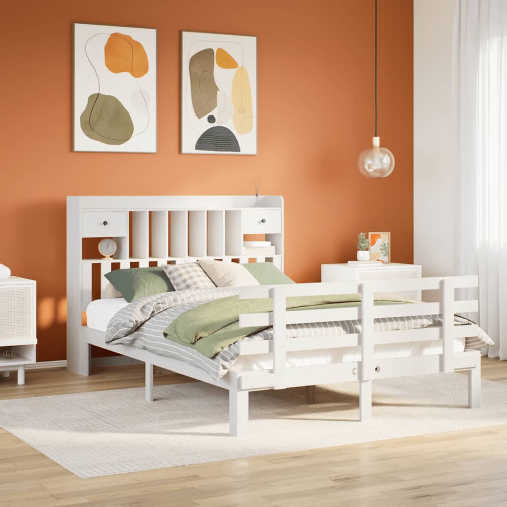 Bookcase Bed White 160x200cm Solid Wood Pine