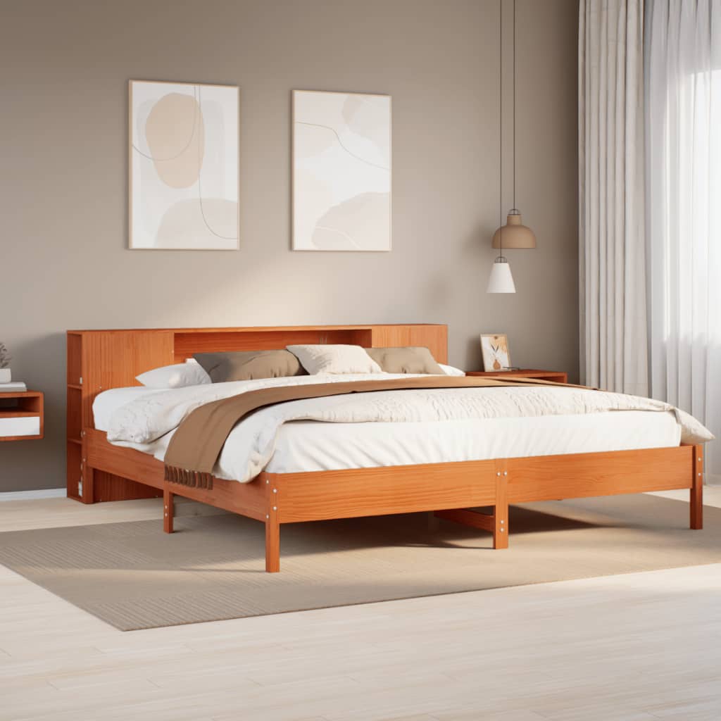 Bookcase Bed Wax Brown 200x200cm Solid Wood Pine