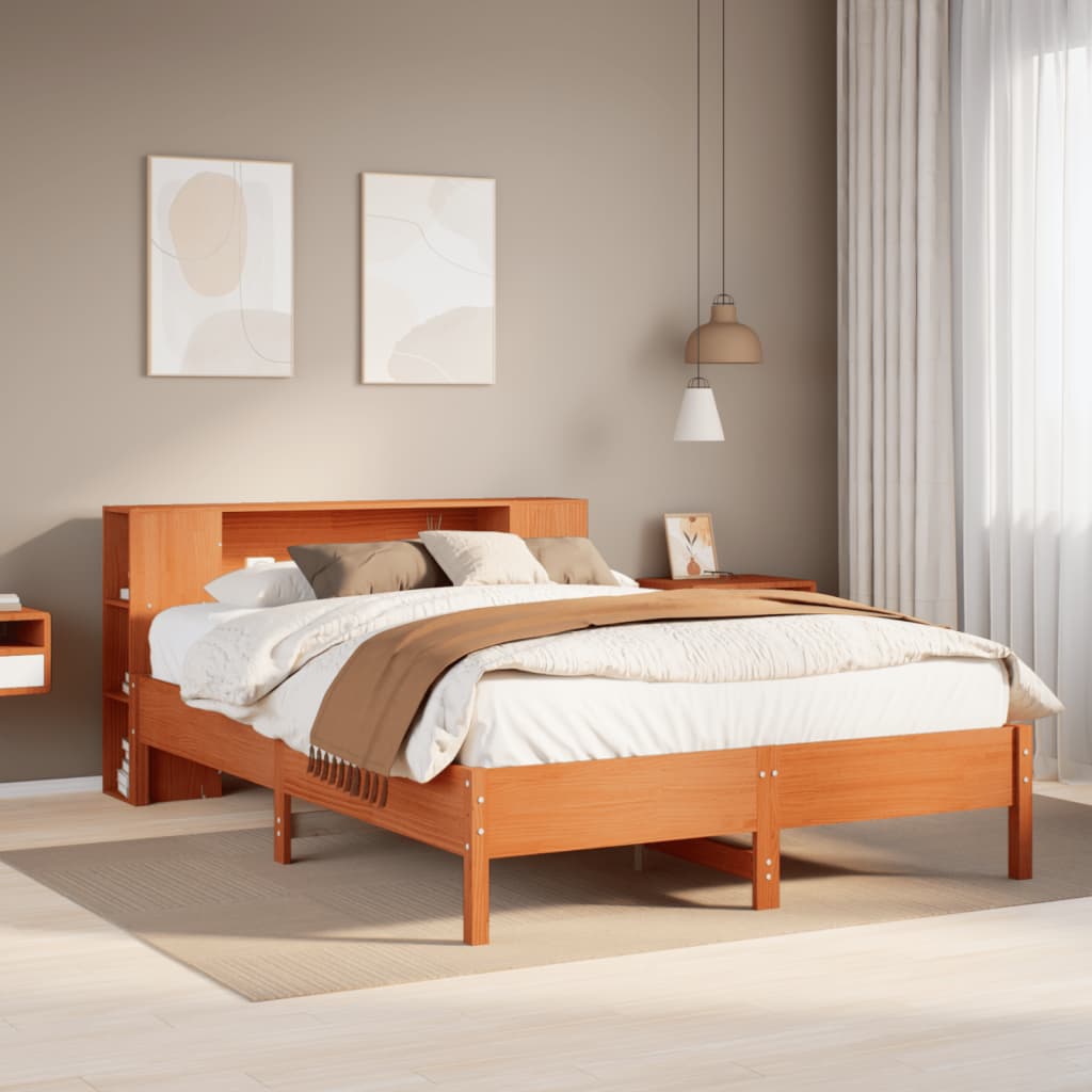 Bookcase Bed Wax Brown 140x200cm Solid Wood Pine